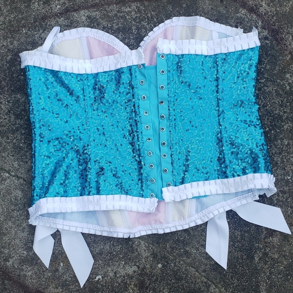 BS Lingerie Pride / Fairy / Rainbow boned corset waist cincher with white bows - Picture 3 of 7